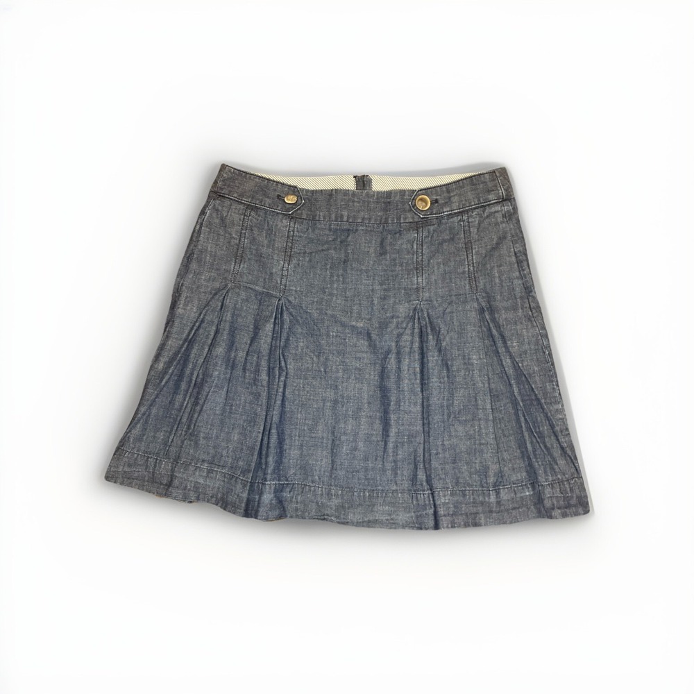 J. Crew Womens Pleated Chambray Lightweight‎ Denim Cotton Skirt Short Blue Sz 12